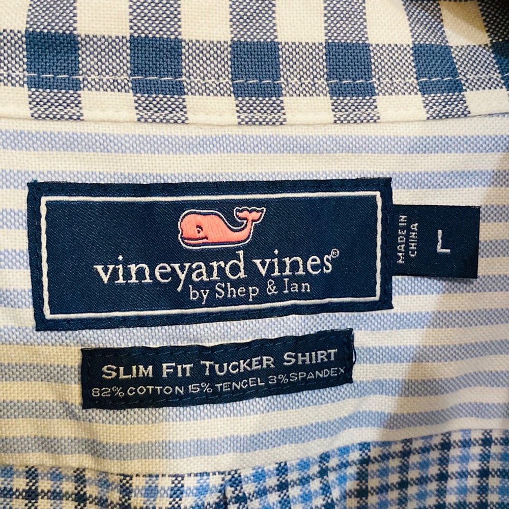 🐳 NWOT Vineyard Vines Slim Fit Tucker Button Down Blue Plaid Stripe Shirt L - Picture 6 of 10